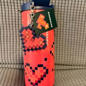 💘 NWT Starbucks Pixel Heart Tumbler – 12oz | Limited Edition + Keychain Charm 💘